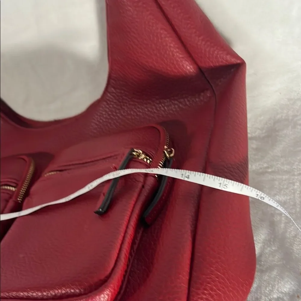 Red Crescent Hobo Bag with Pebbled Faux Leather Finish
